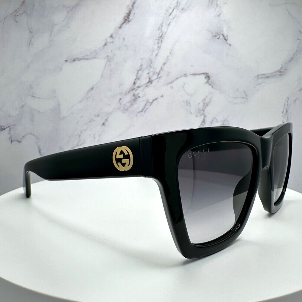 New GUCCI Sunglasses Black Gold Interlocking GG Logo 54-19-140 mm - Picture 13 of 16
